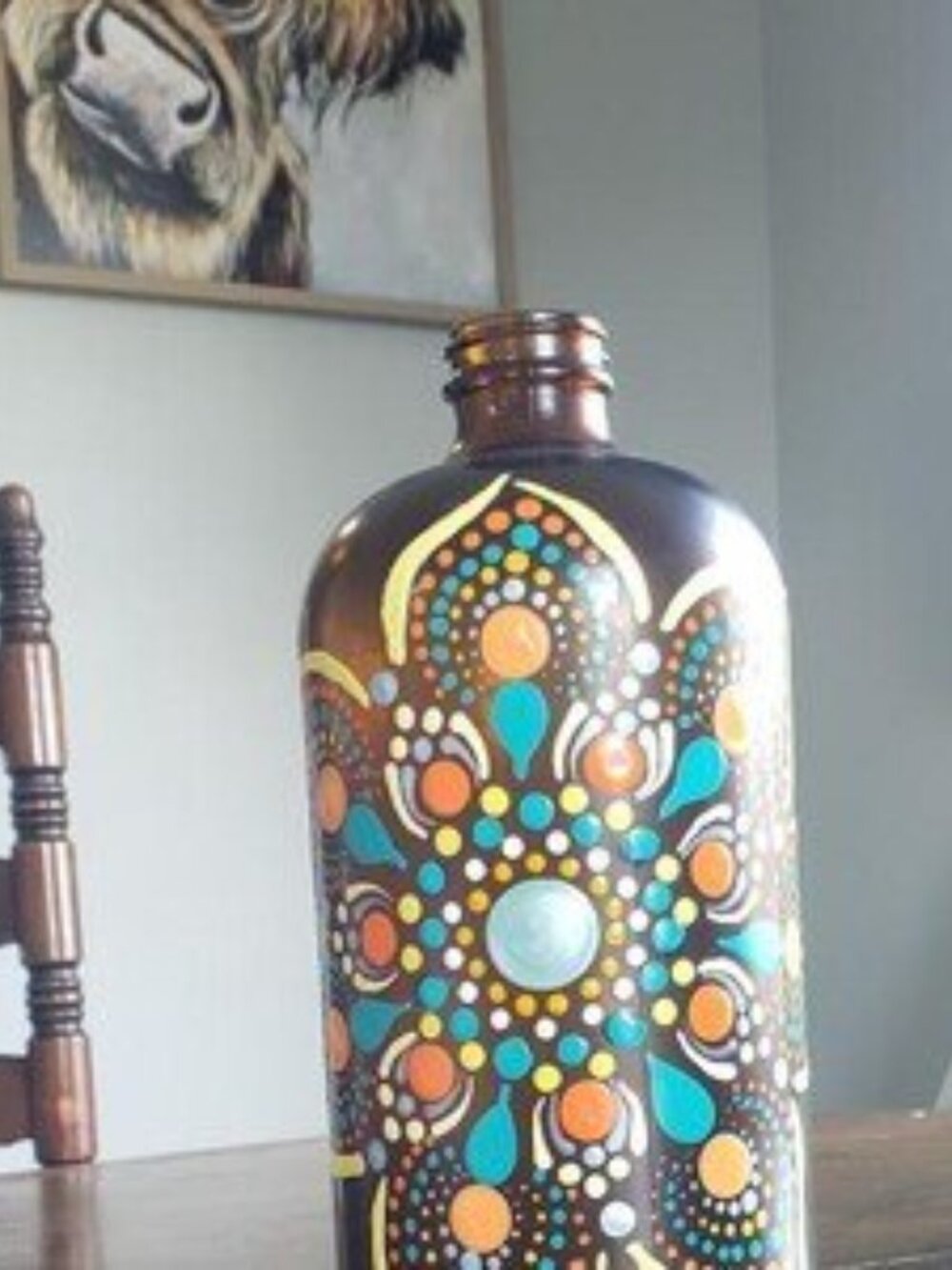 Hand painted mandala bottle